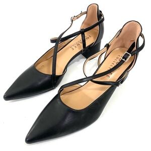 Journee Collection Pointed Toe Block Heel Strappy Pumps 7.5 Black